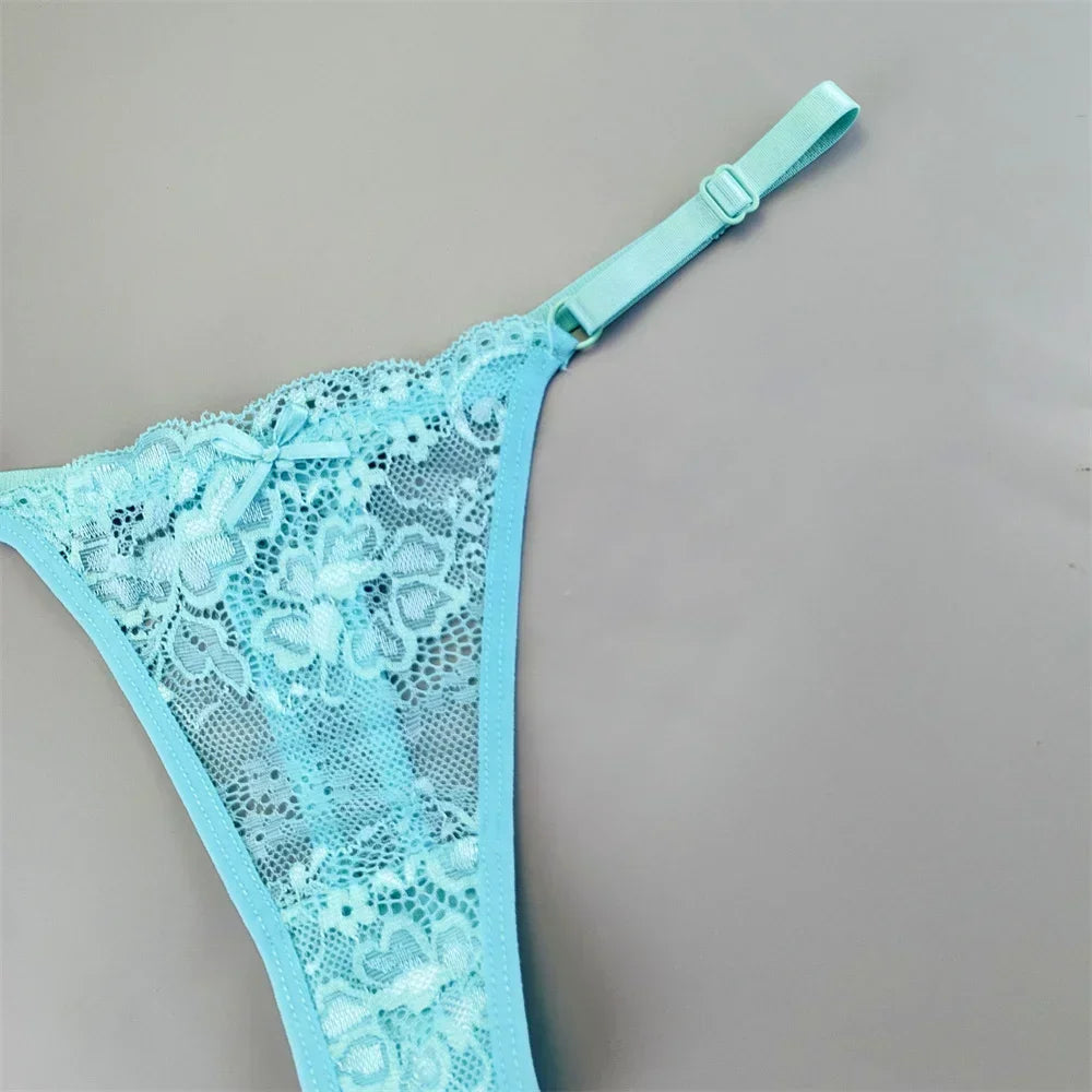 3PCS Einstellbare Sexy Transparent Tanga Höschen Frauen Spitze Unterwäsche Niedrige Taille Weibliche T-zurück String Unterhose